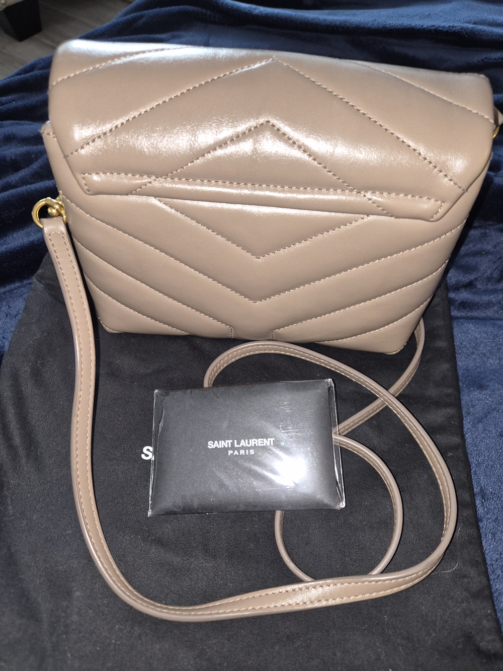Saint Laurent Quilted Mini Loulou Crossbody in Taupe with Gold YSL Hardware - Picture 5 of 5